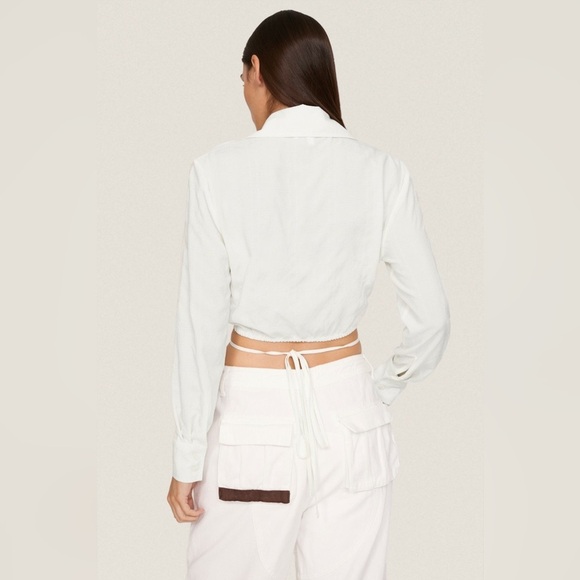 RTR Louna Tie Back Top White Ivory Textured Collared Long Sleeve Size Large - Picture 2 of 9